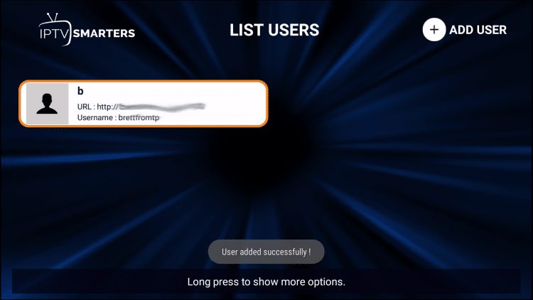 user added successfully message, IPTV Smarters Pro